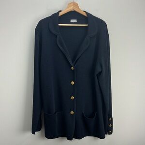 Blue Sweater Blazer With Gold Buttons. Worn Once. Like New. Gorgeous.
